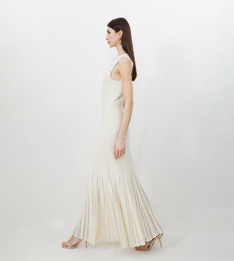 Viscose Blend Sheer Skirt Maxi Knit Dress