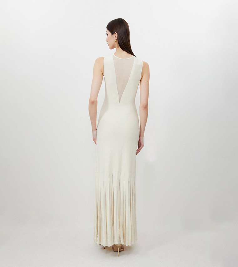 Viscose Blend Sheer Skirt Maxi Knit Dress