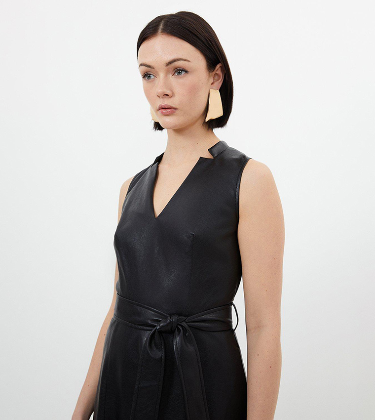 Buy Karen Millen Faux Leather Notch Neck Belted Full Skirt Maxi Dress In  Black | 6thstreet Qatar