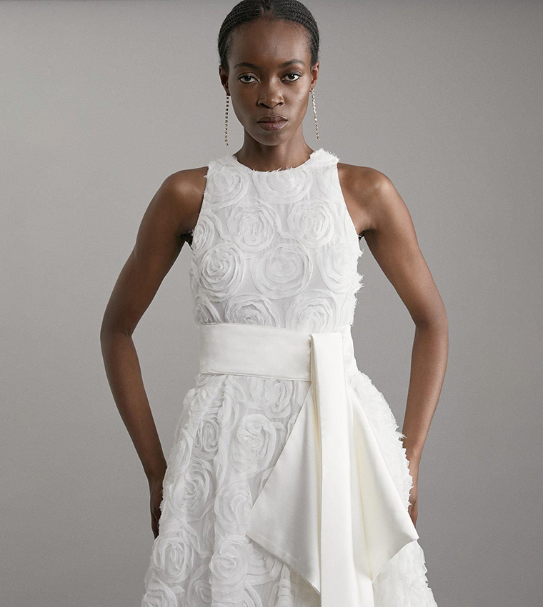 Romantic Rosette Texture Woven Prom Midi Dress