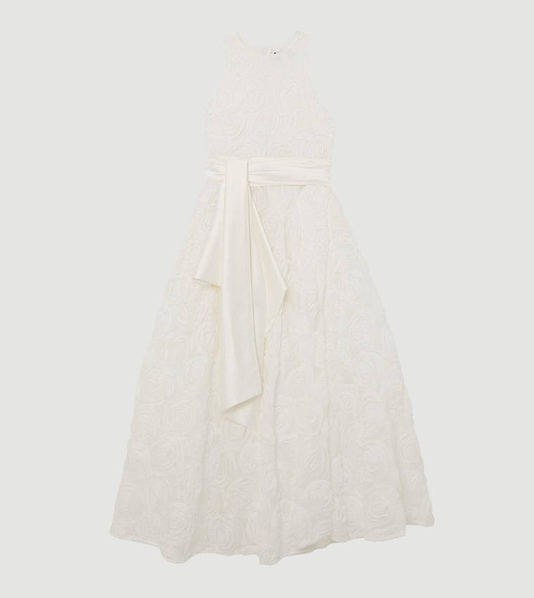 Romantic Rosette Texture Woven Prom Midi Dress