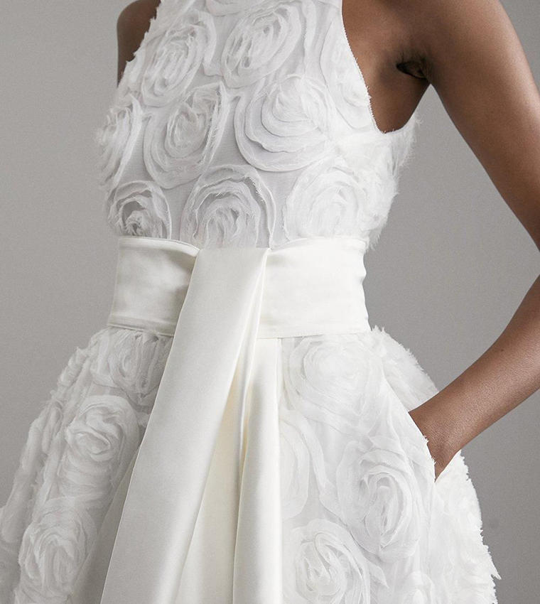 Romantic Rosette Texture Woven Prom Midi Dress