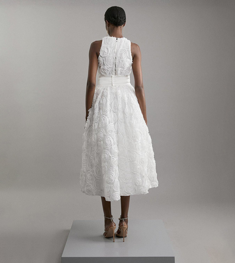 Romantic Rosette Texture Woven Prom Midi Dress