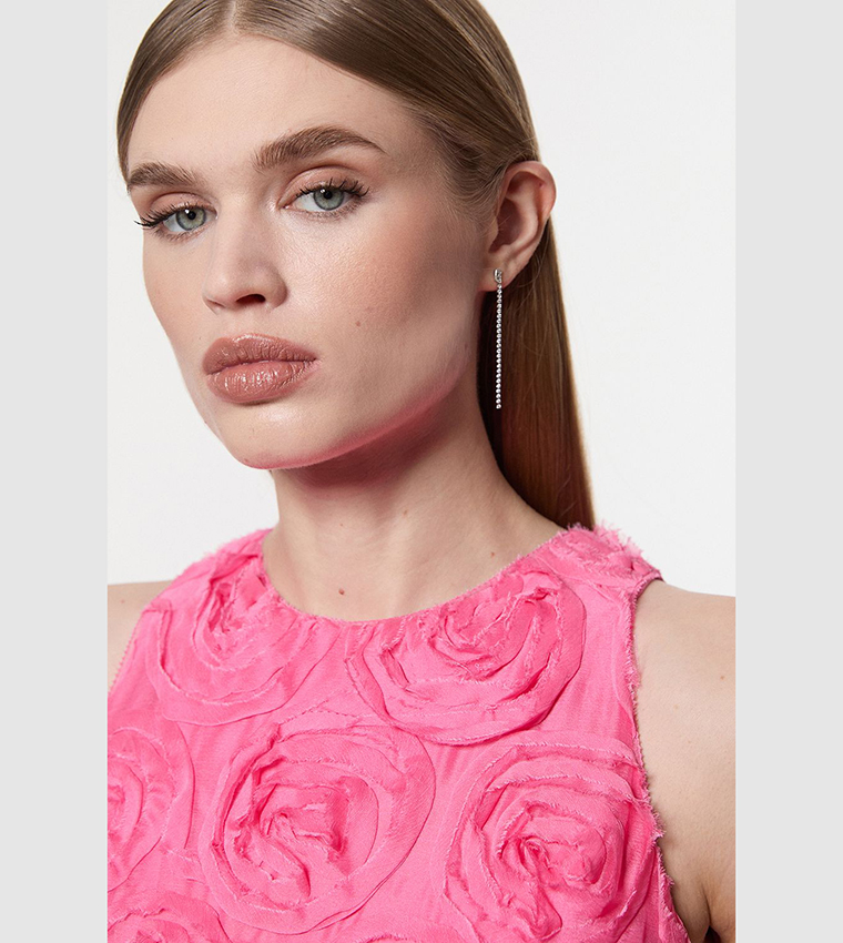 Romantic Rosette Texture Woven Prom Midi Dress