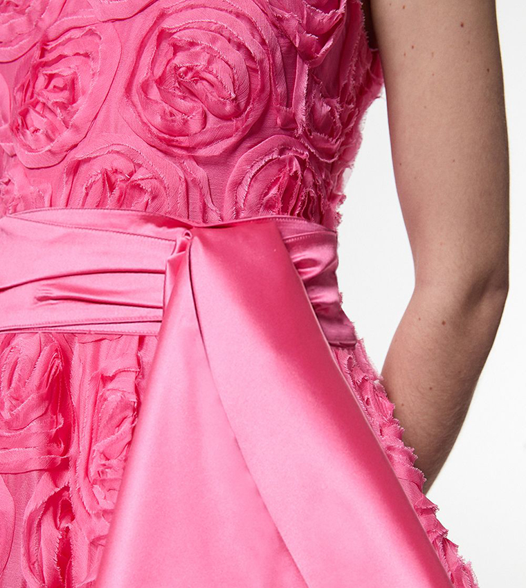 Romantic Rosette Texture Woven Prom Midi Dress