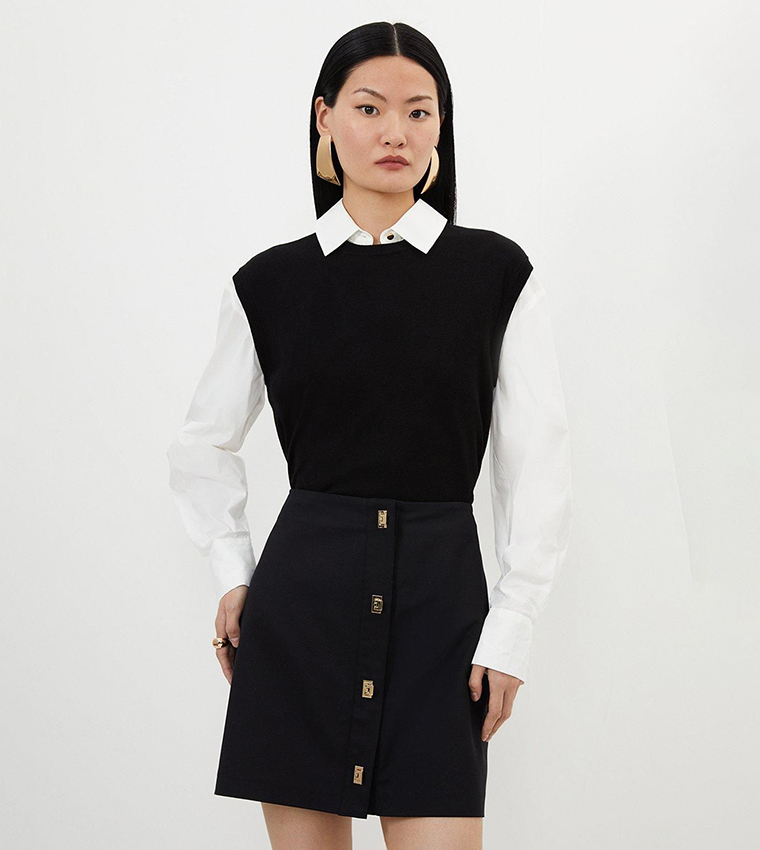 Techno Cotton Woven Skirt With Gold Clasp