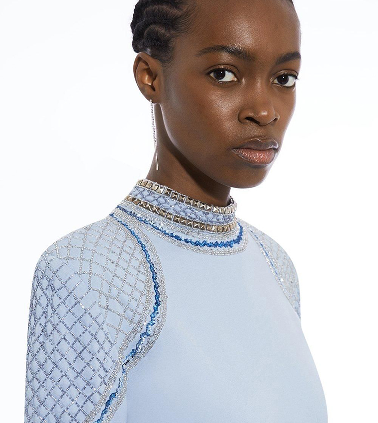 Beaded and Embellished Ponte Jersey Mini Dress