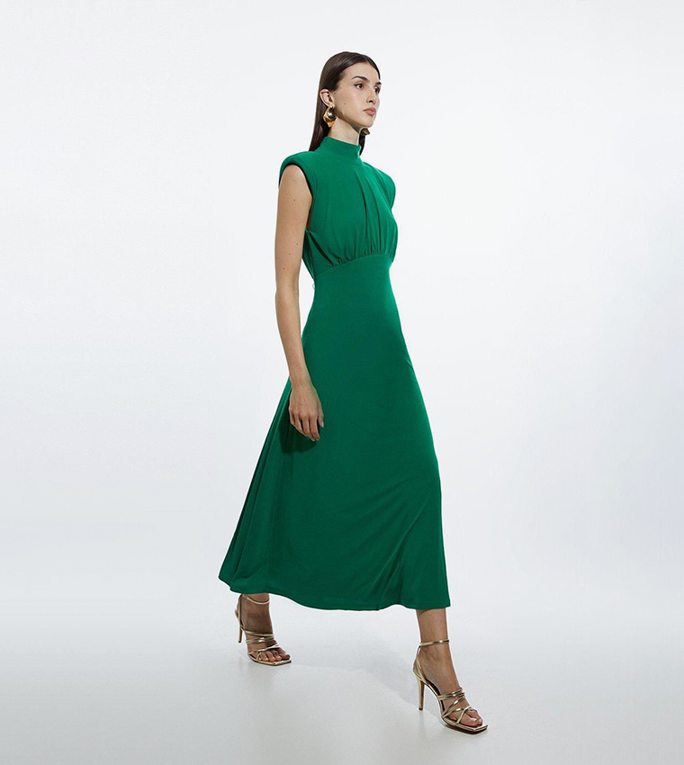 Drapey Crepe Jersey Corset Detail Maxi Dress