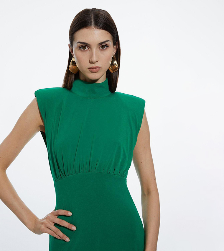 Drapey Crepe Jersey Corset Detail Maxi Dress