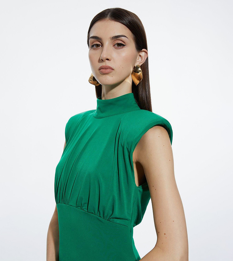 Drapey Crepe Jersey Corset Detail Maxi Dress