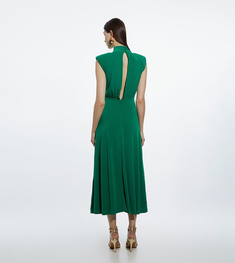 Drapey Crepe Jersey Corset Detail Maxi Dress