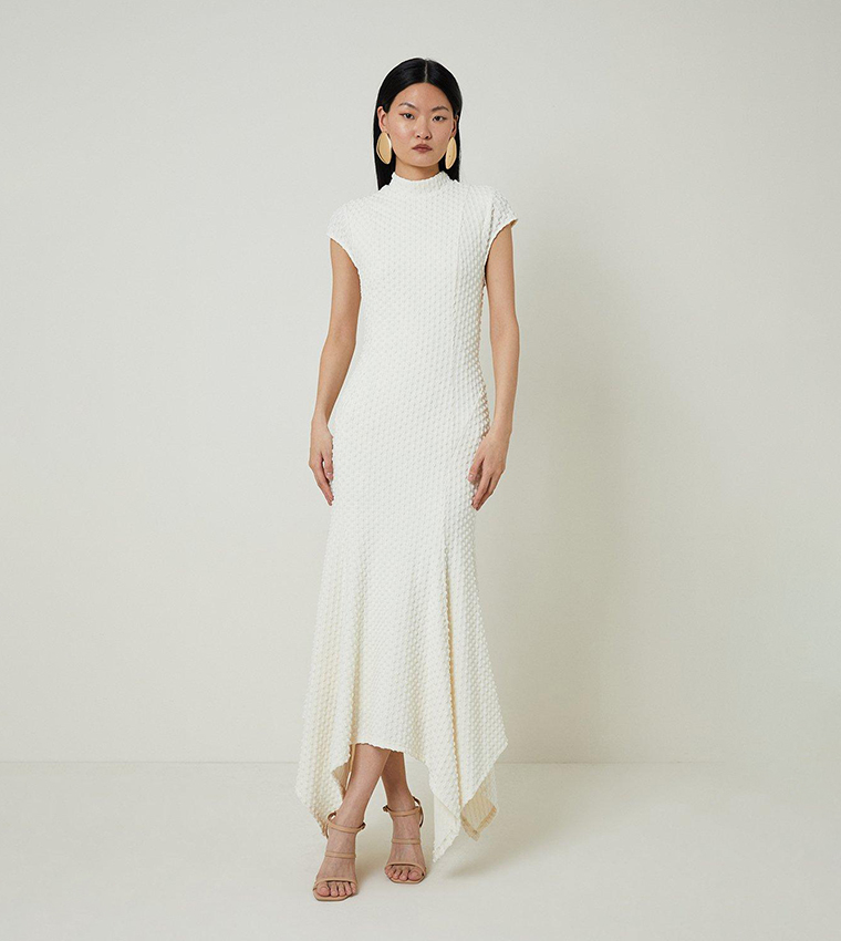 Textured Jersey Dramatic Hem Maxi Dress