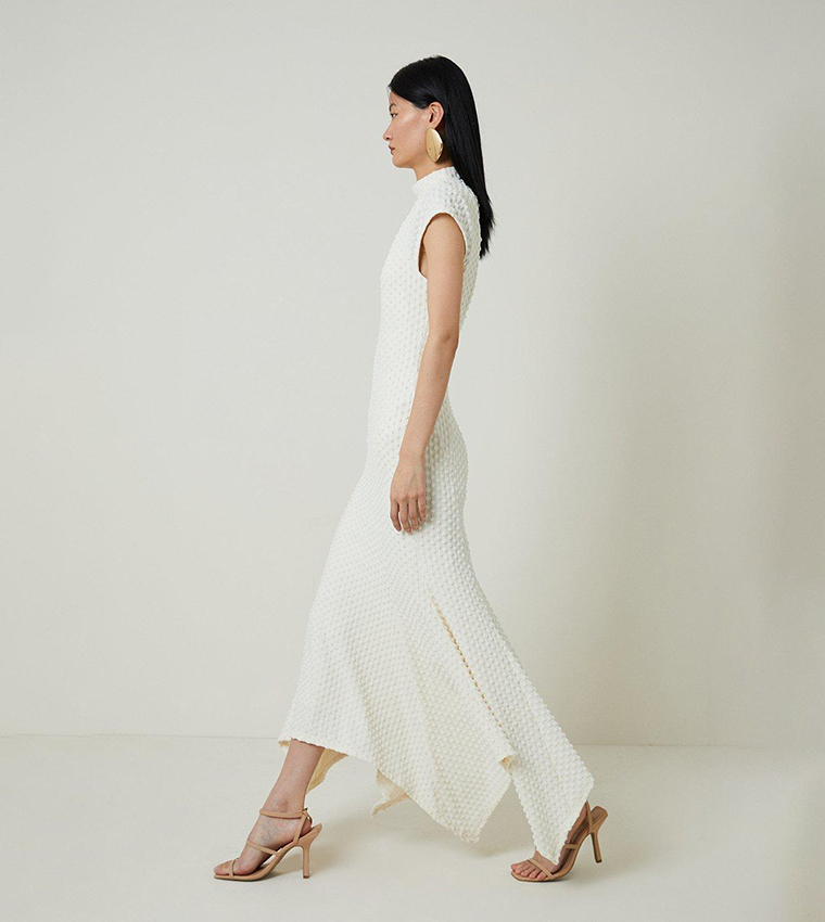 Textured Jersey Dramatic Hem Maxi Dress
