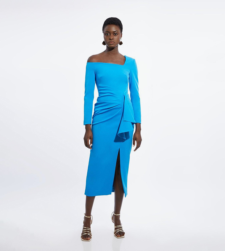 Buy Karen Millen Stretch Crepe Asymmetric Neckline Draped Midaxi Dress In Blue | 6thstreet Oman Buy Karen Millen Stretch Crepe Asymmetric Neckline Draped Midaxi Dress In Blue | 6thstreet Oman
