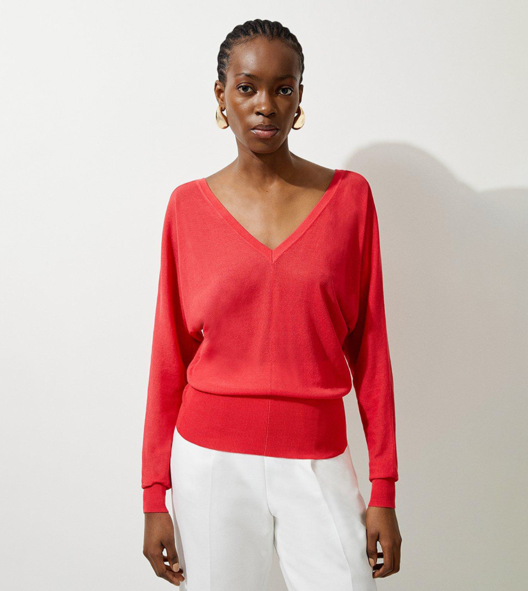 Buy Karen Millen Lightweight Knitted V Neck Long Sleeves Sweater In Pink 6thStreet Kuwait