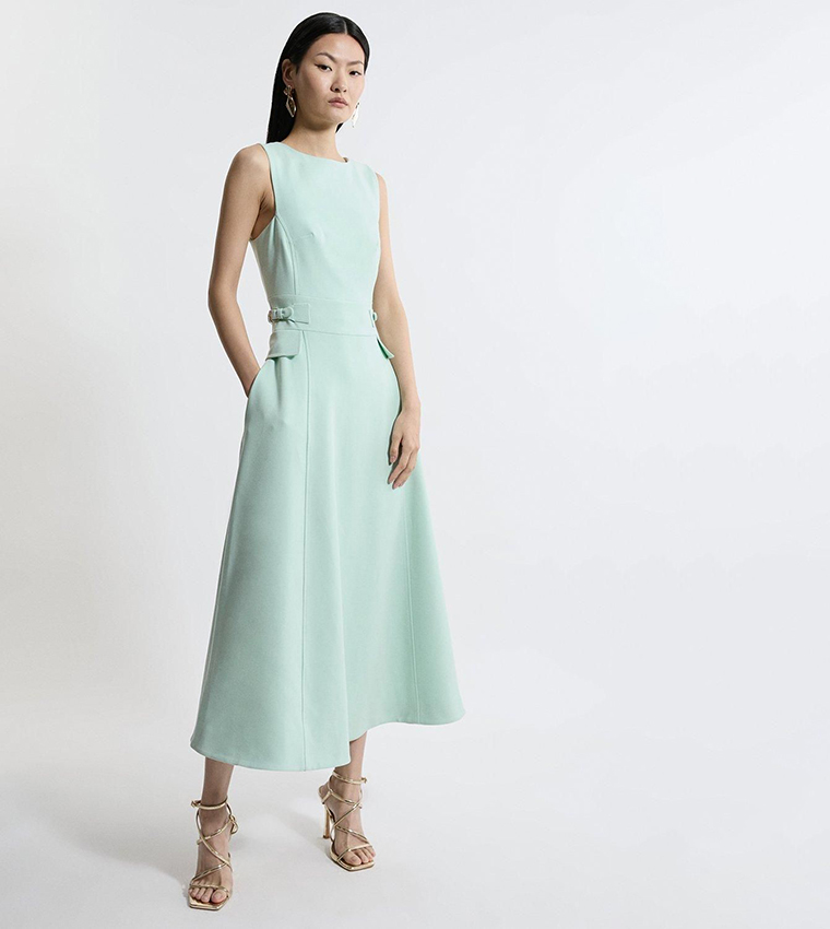 Buy Karen Millen Compact Stretch Tab Waist Detail Full Skirt Midi Dress In Sage | 6thstreet Qatar Buy Karen Millen Compact Stretch Tab Waist Detail Full Skirt Midi Dress In Sage | 6thstreet Qatar