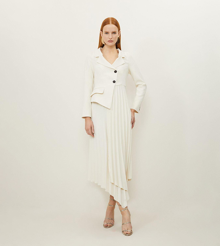 tailored crepe asymmetric pleated midi dress Black Petite Tailored Crepe Asymmetric Pleated Midi Dress