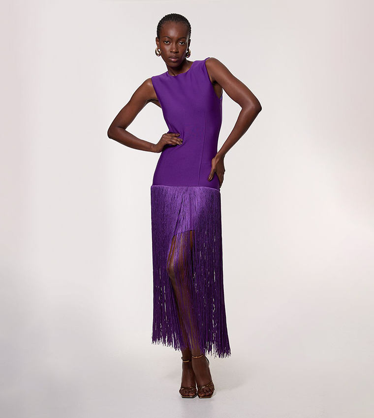 Figure Form Bandage Tassel Hem Knitted Dress