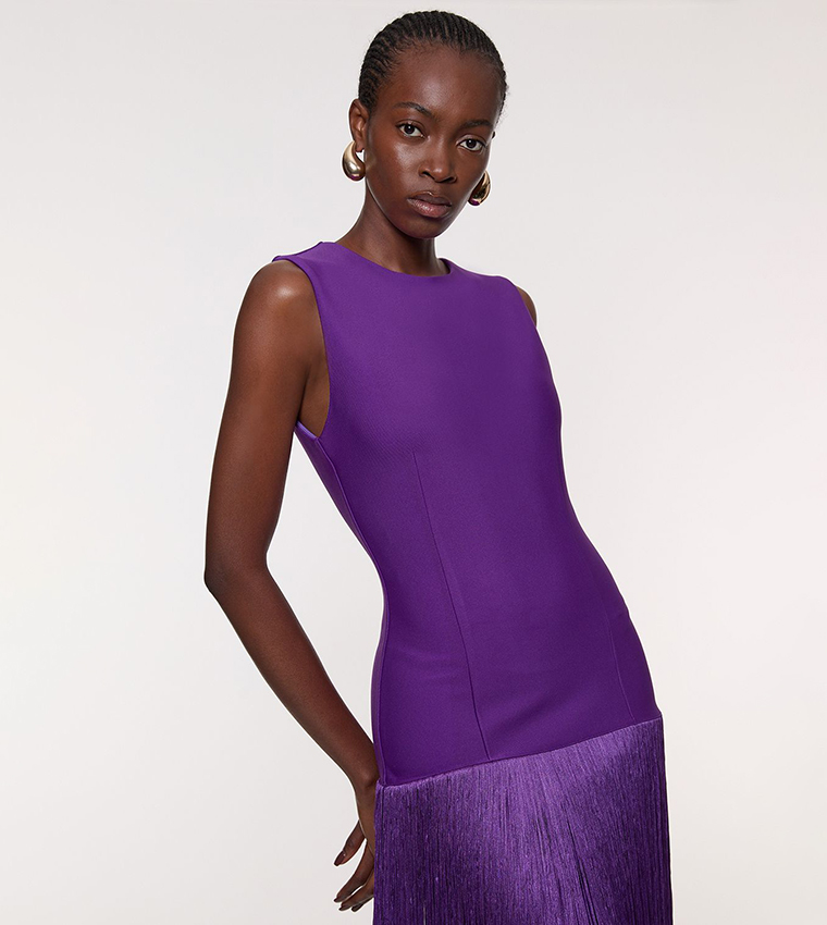 Figure Form Bandage Tassel Hem Knitted Dress