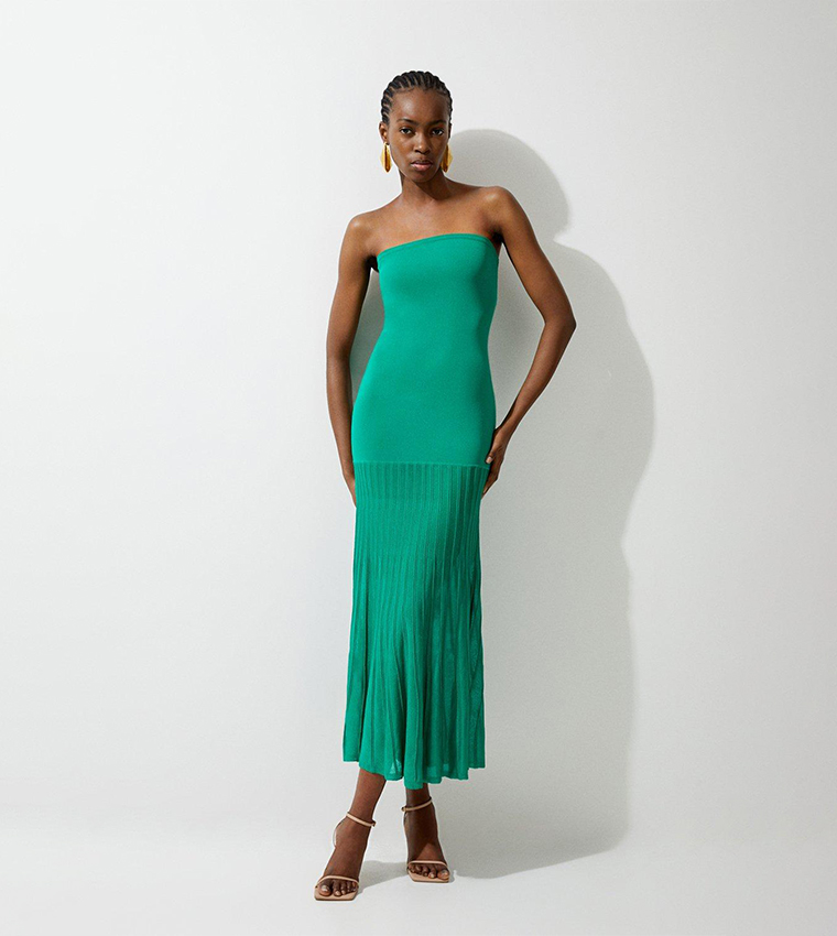 Buy Karen Millen Knitted Bandeau Pleated Midaxi Dress In Green | 6thstreet  UAE