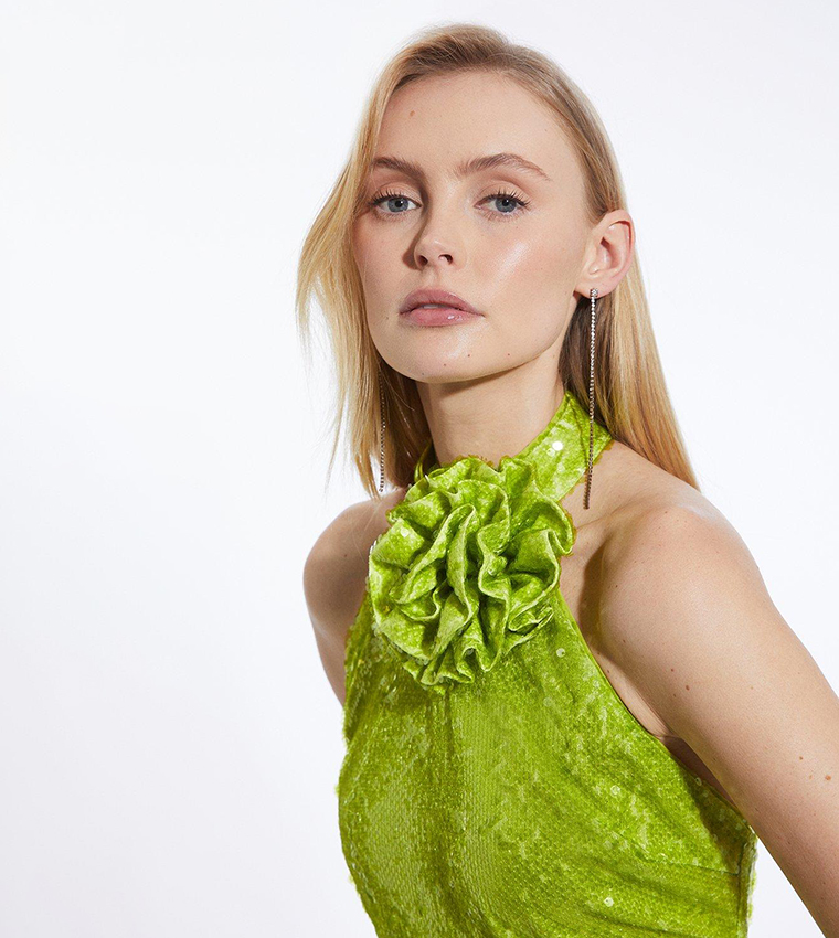 karen millen green sequin dress Buy Dramatic Rosette Woven Mini In back:CLOSED