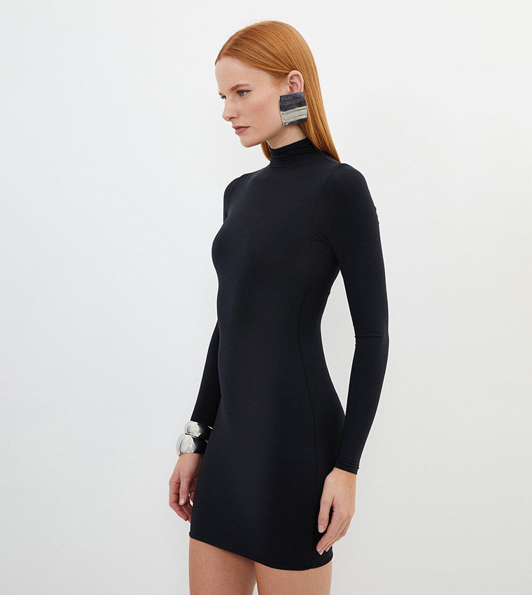 Contour Jersey High Neck Long Sleeves Mini Dress