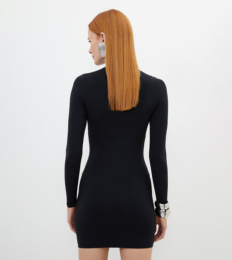 Contour Jersey High Neck Long Sleeves Mini Dress