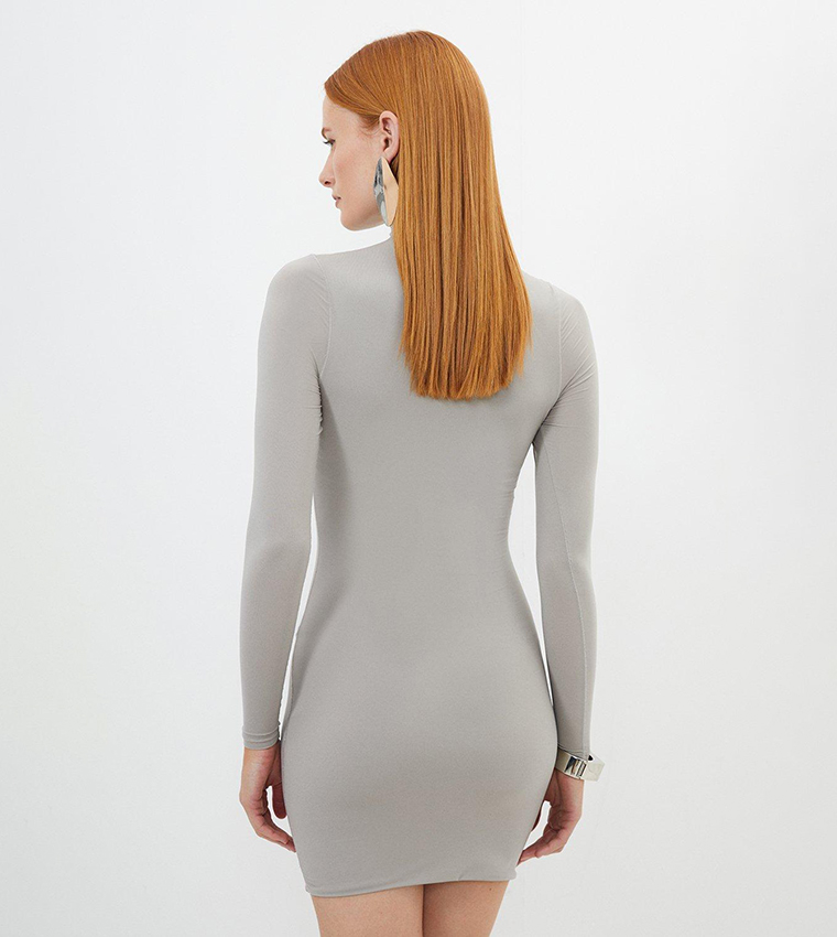 Contour Jersey High Neck Long Sleeves Mini Dress