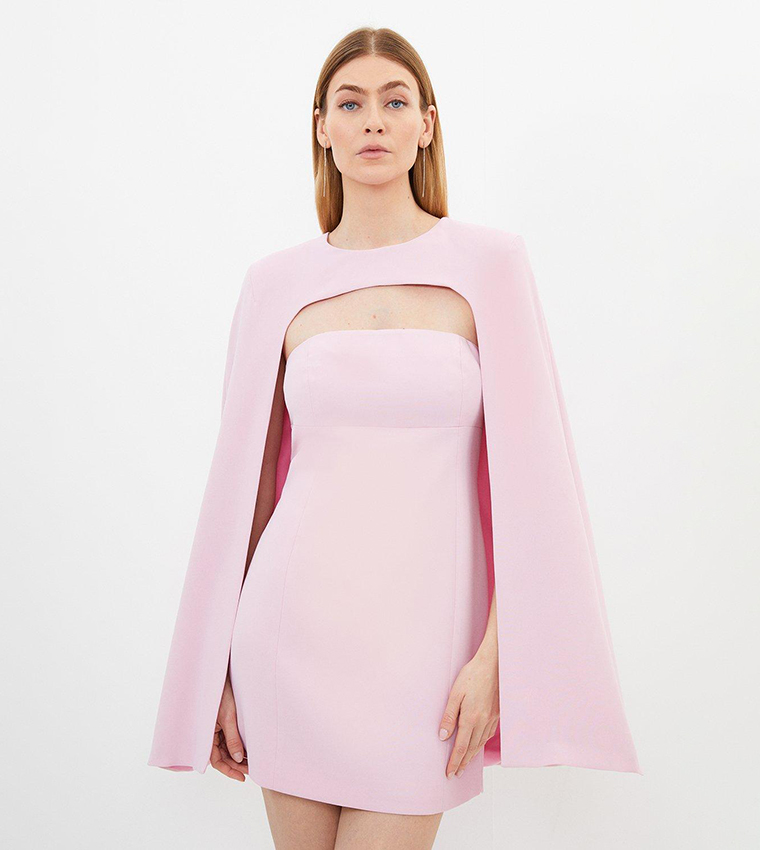 Buy Karen Millen Petite Fluid Tailored Caped Mini Dress In Pink