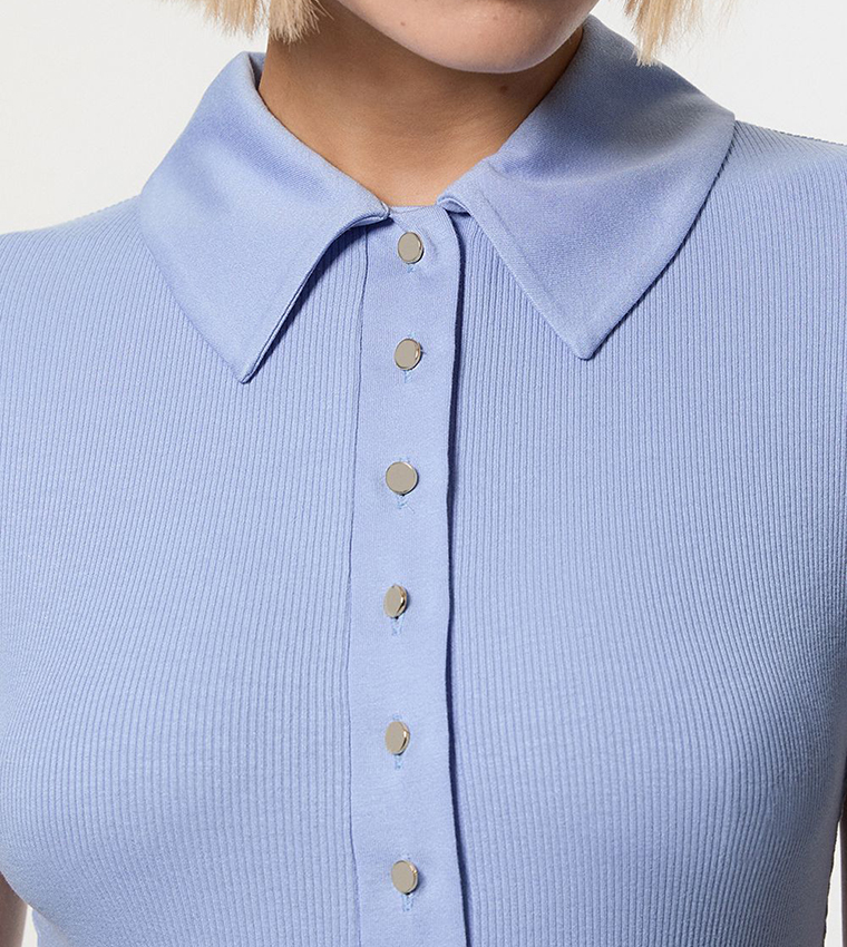Ribbed Jersey Short Sleeves Polo T-Shirt
