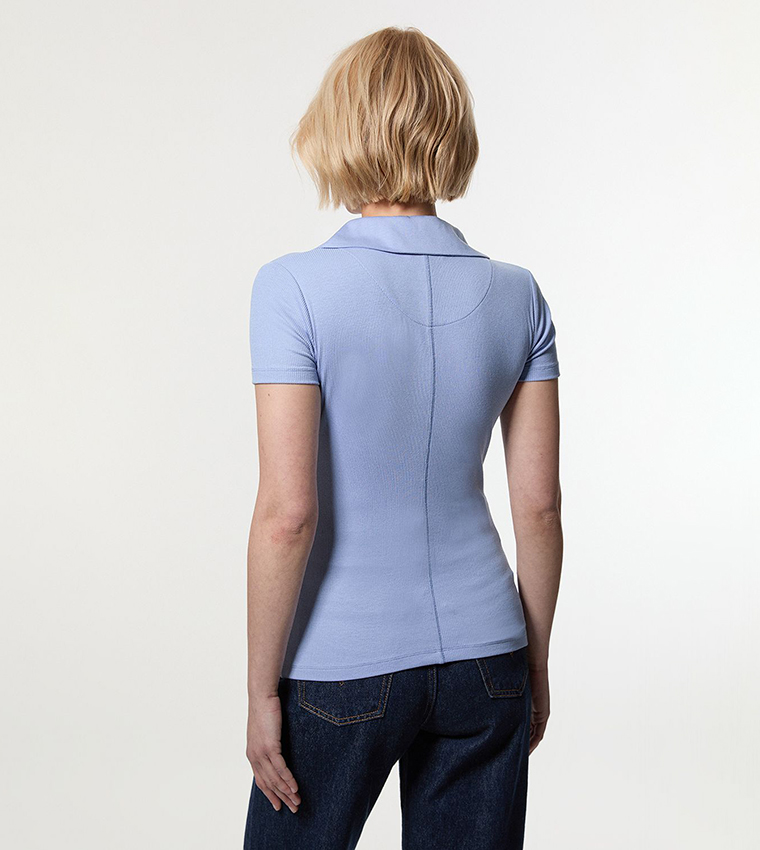 Ribbed Jersey Short Sleeves Polo T-Shirt