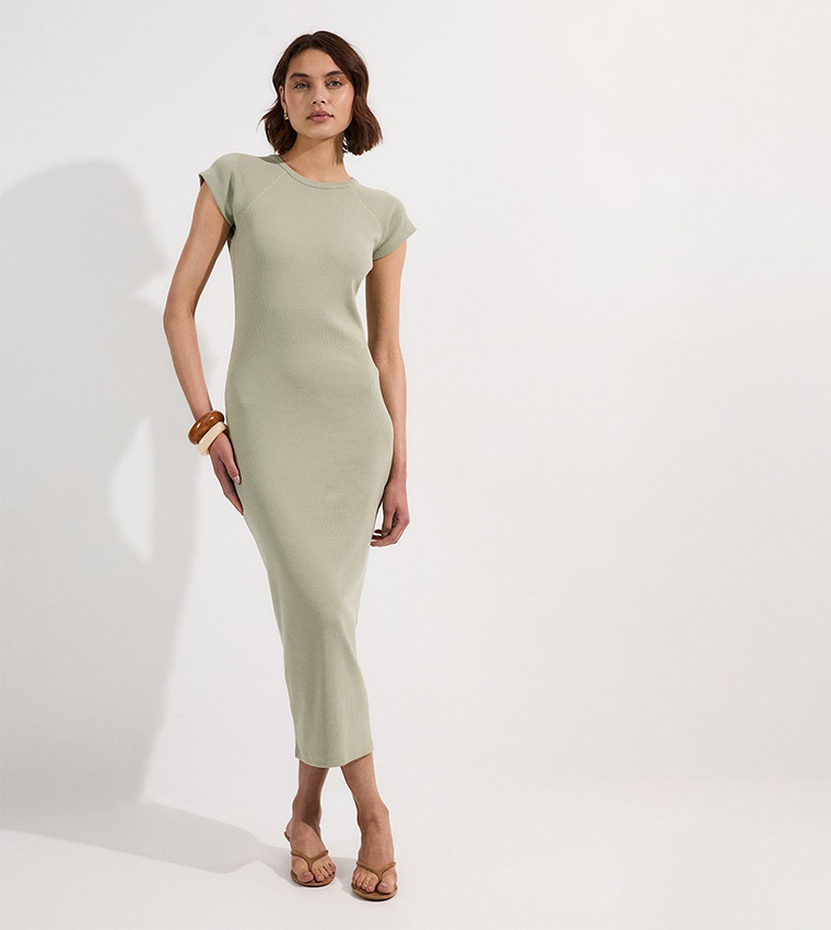 Buy Karen Millen Ribbed Compact Jersey Sleeveless Midi Dress In Green |  6thstreet Kuwait
