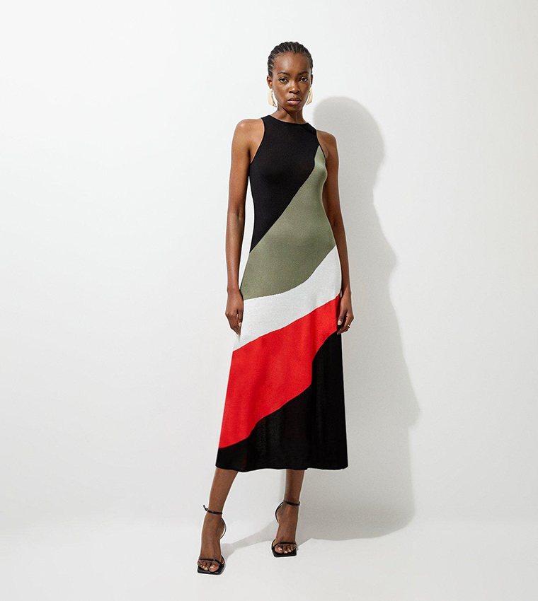 Buy Karen Millen Viscose Knit Color Block Summer Maxi Dress In Multiple Colors 6thStreet Saudi Arabia