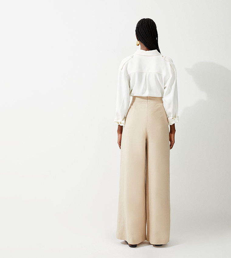Linen Tailored Pleated Wide Leg Trousers