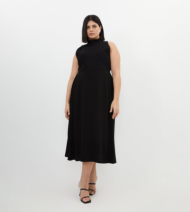 Plus Size Soft Tailored Pleated Panel Midaxi Dress