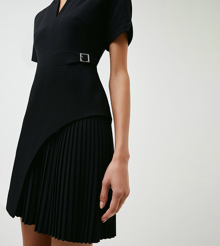 Petite Tailored Military Pleat Short Sleeves Mini Dress