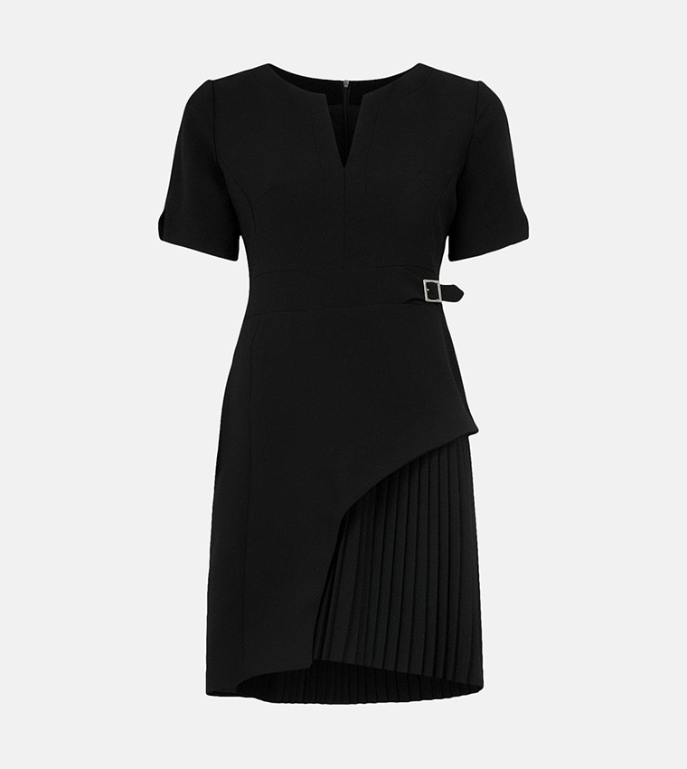 Petite Tailored Military Pleat Short Sleeves Mini Dress