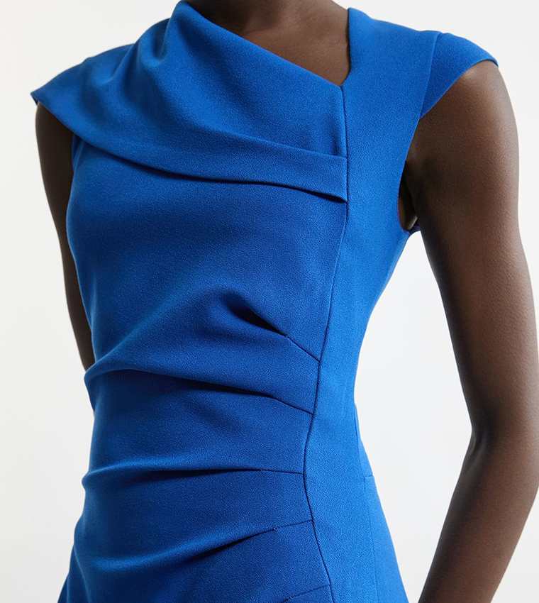 Structured Crepe Asymmetric Neck Midi Dress