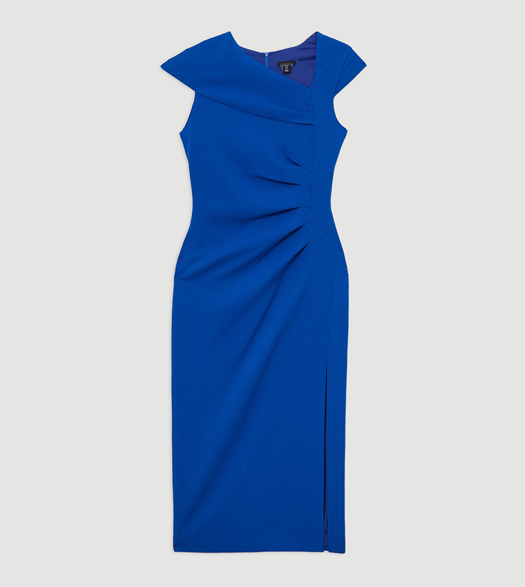 Structured Crepe Asymmetric Neck Midi Dress