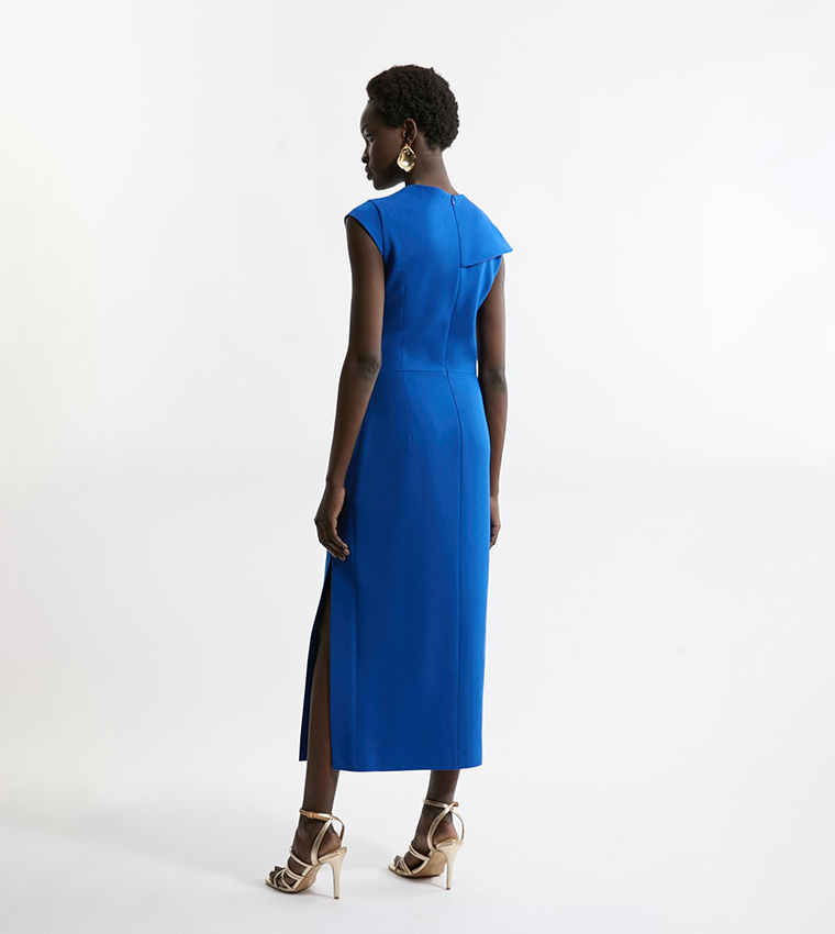 Structured Crepe Asymmetric Neck Midi Dress