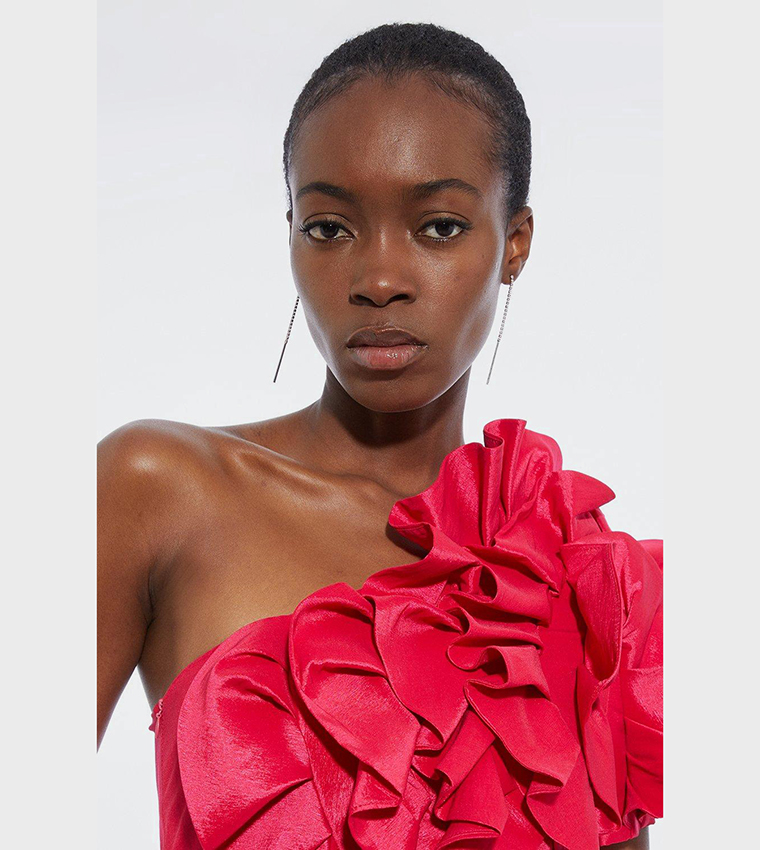 Buy Karen Millen Metallic Taffeta Rosette Bardot Dress In Red 6thStreet Kuwait