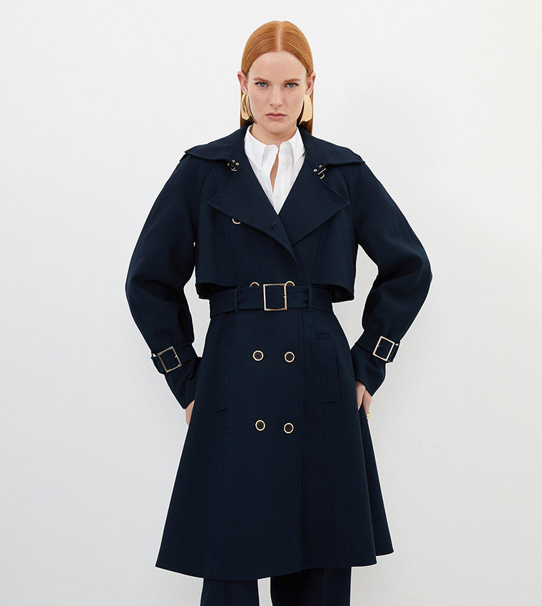 Buy Karen Millen Tailored Compact Stretch Full Skirt Belted Trench Coat In DARK NAVY 6thStreet UAE