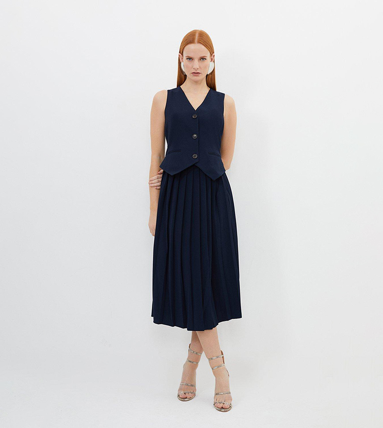 Buy Karen Millen Tailored Crepe Pleated Skirt Waistcoat Mini Dress
