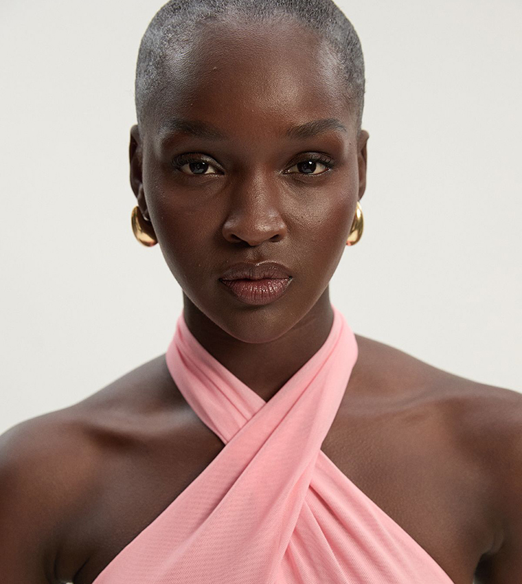 Sunset Ombre Mesh Cross Halterneck Bodysuit Top