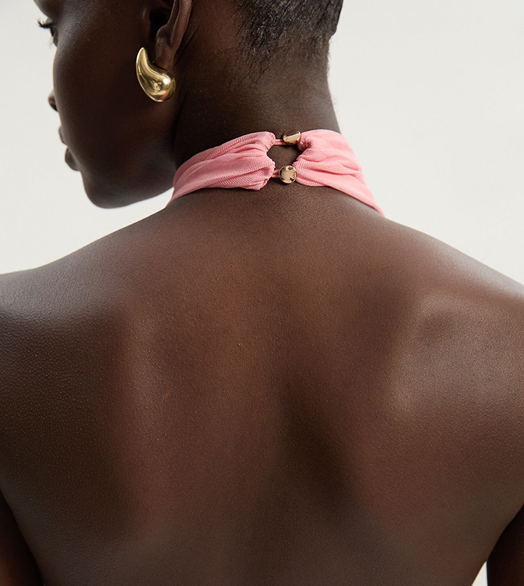 Sunset Ombre Mesh Cross Halterneck Bodysuit Top