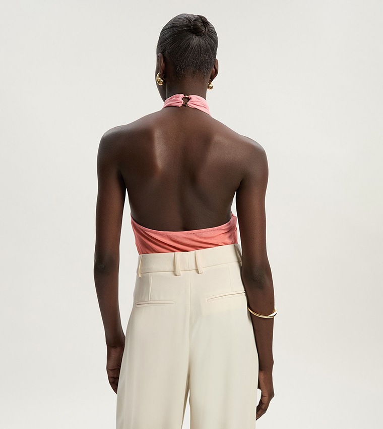 Sunset Ombre Mesh Cross Halterneck Bodysuit Top