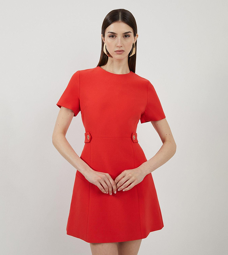Buy Karen Millen Compact Stretch Essential Waist Tab Detail Tailored Mini  Dress In Red | 6thstreet Qatar