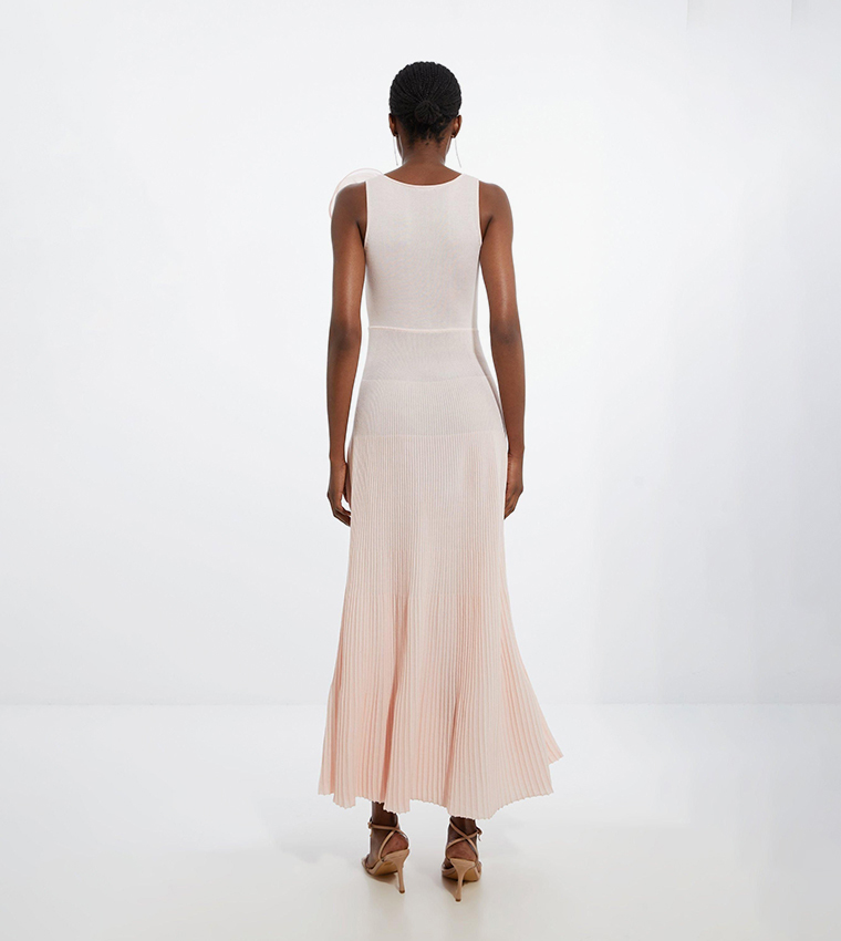 Viscose Blend Knit Corsage Detail Maxi Dress