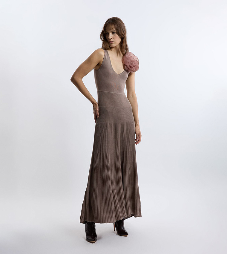 Buy Karen Millen Viscose Blend Knit Corsage Detail Maxi Dress In Grey |  6thstreet Qatar