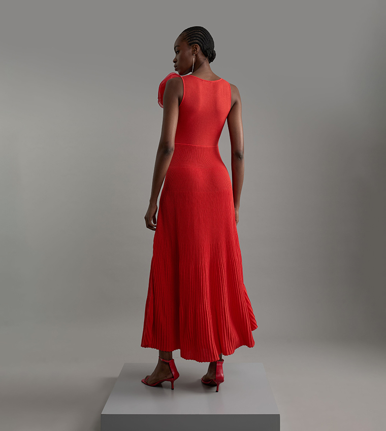 Viscose Blend Knit Corsage Detail Maxi Dress